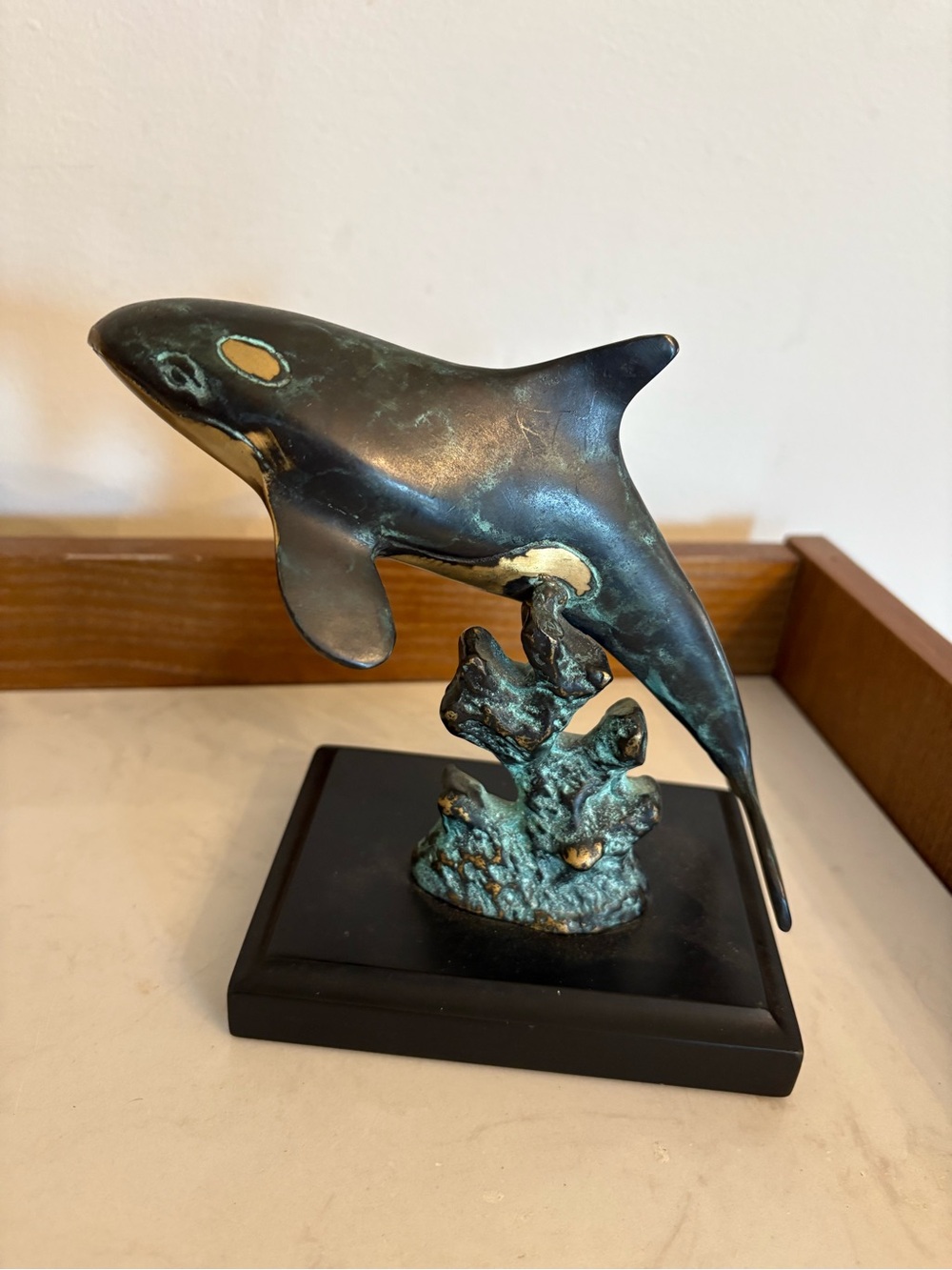 SPI Brass Orca Whale Sculpture in Aged Patina - Home Art Accent